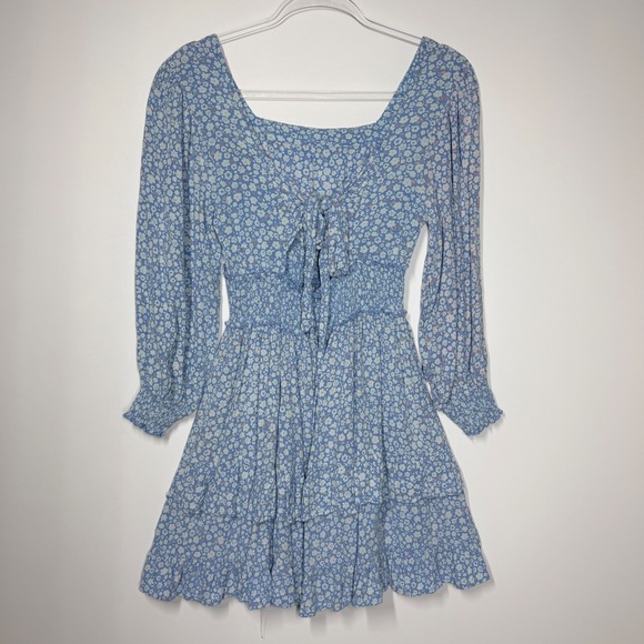 Angie Petite Floral Square Neck Boho Mini Dress Size PL - Picture 5 of 11